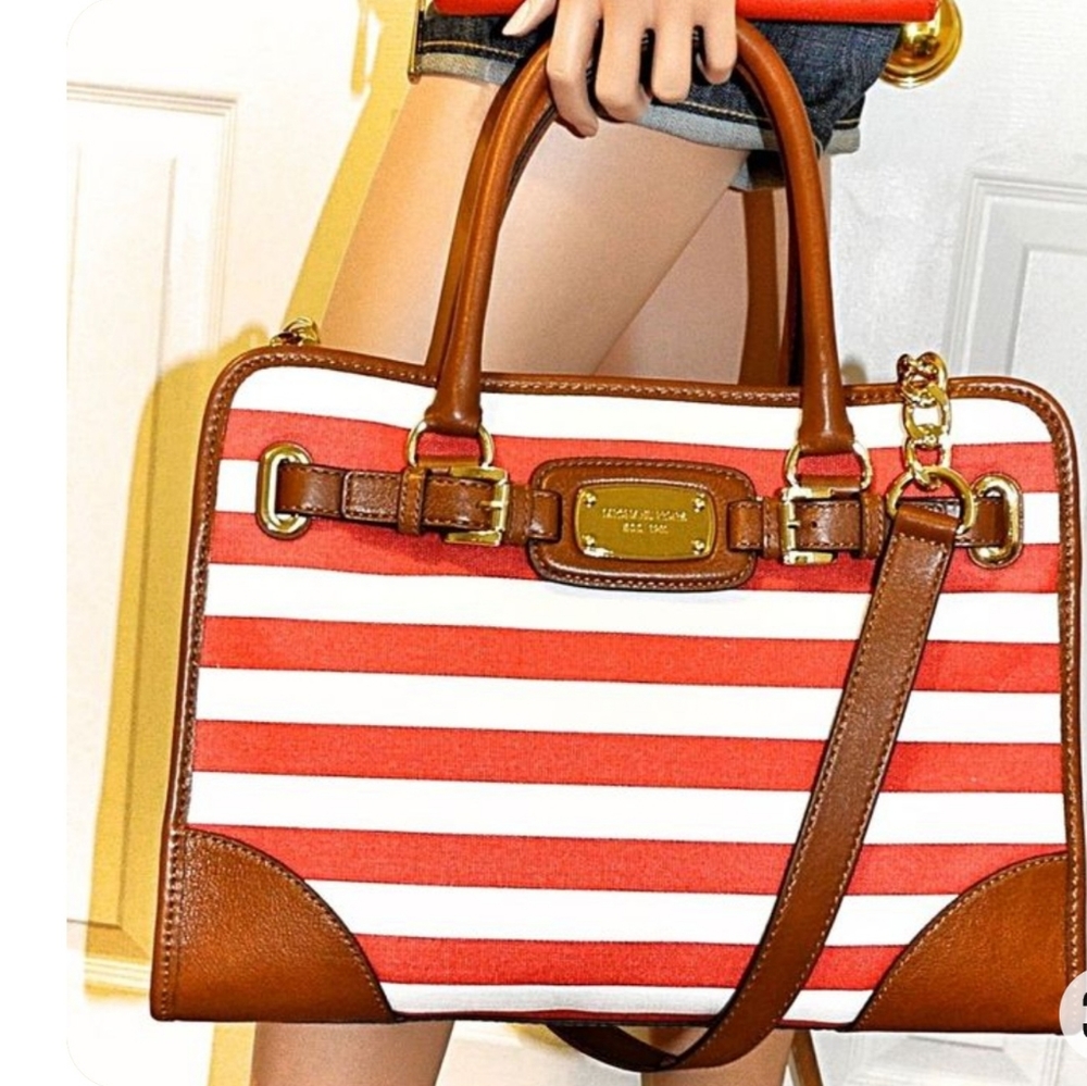 ❤️Michael Kors Hamilton Large Striped Crossbody Purse Tote Bag LIKE NEW